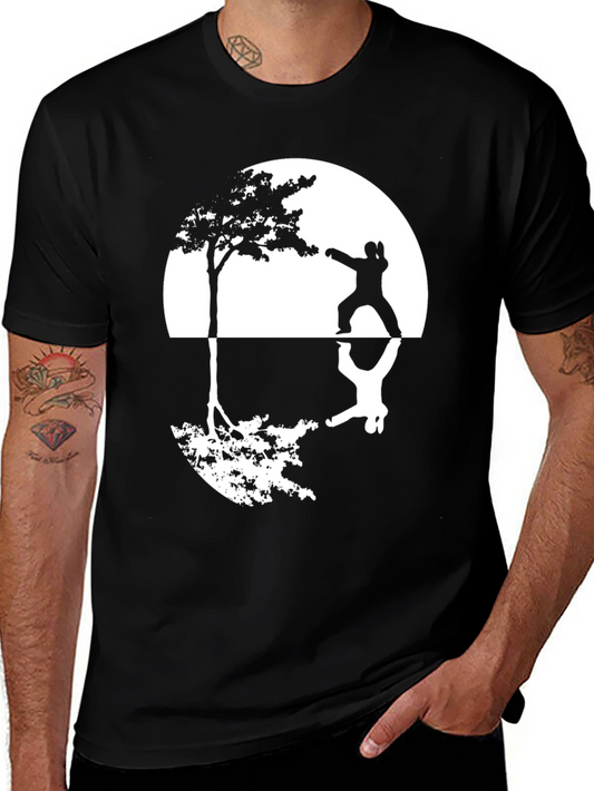 Yin Yang Tree & Martial Artist Graphic Tee - Black