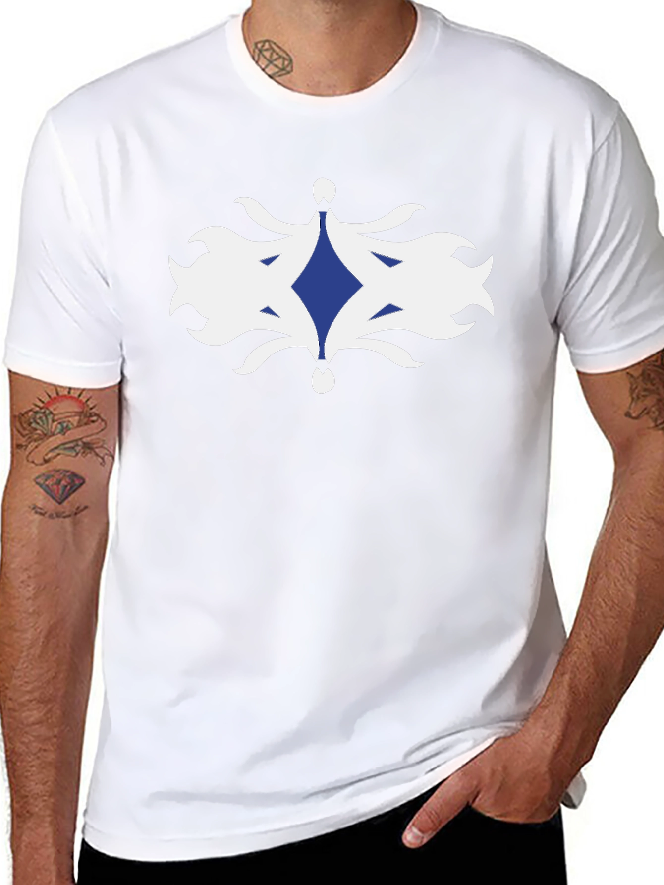 Stylish Black T-Shirt with Blue Diamond Graphic Design
