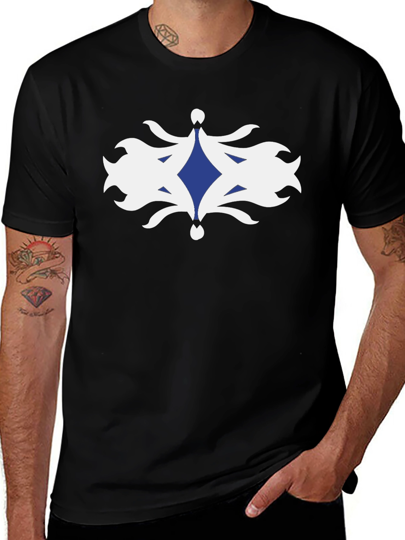 Stylish Black T-Shirt with Blue Diamond Graphic Design