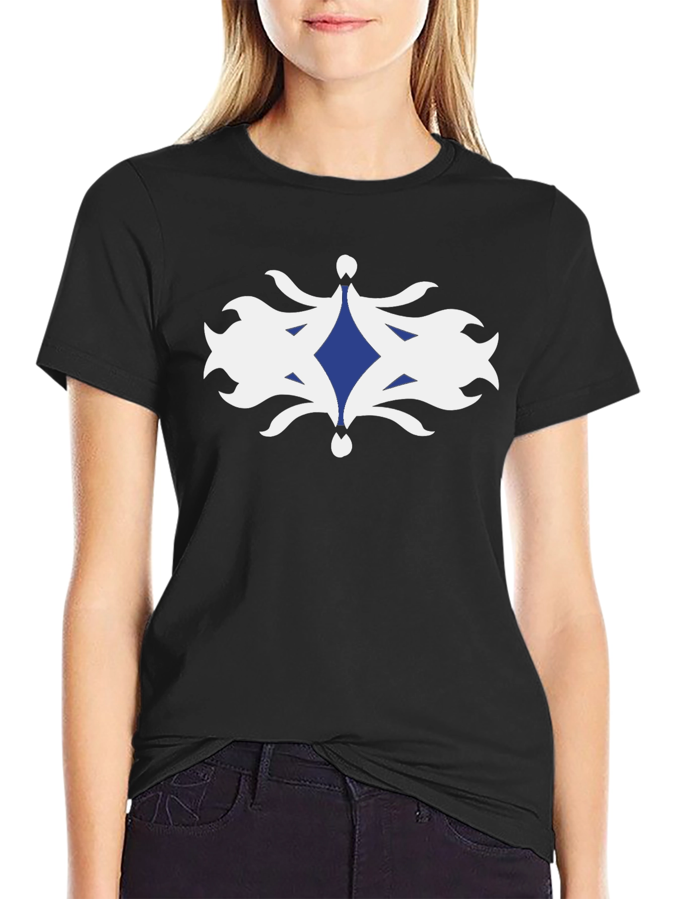 Stylish Black T-Shirt with Blue Diamond Graphic Design