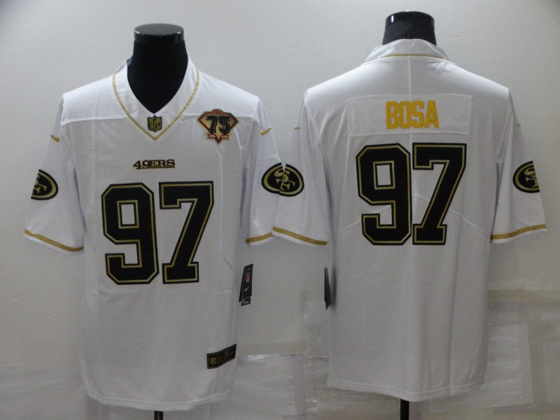 Men's San Francisco 49ers Nick Bosa #97 White 75th Anniversary Game Jerseys