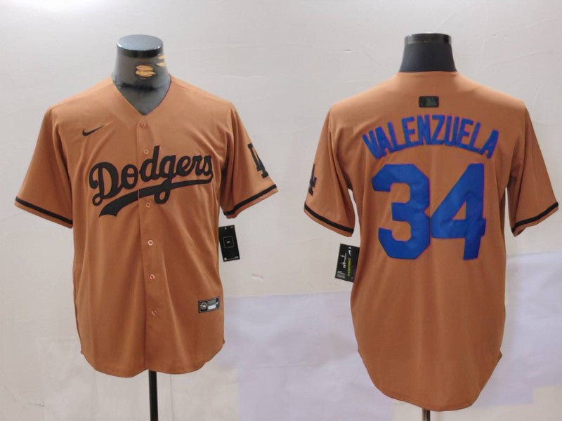 Men's Los Angeles Dodgers Fernando Valenzuela #34 Brown Game Player Jerseys