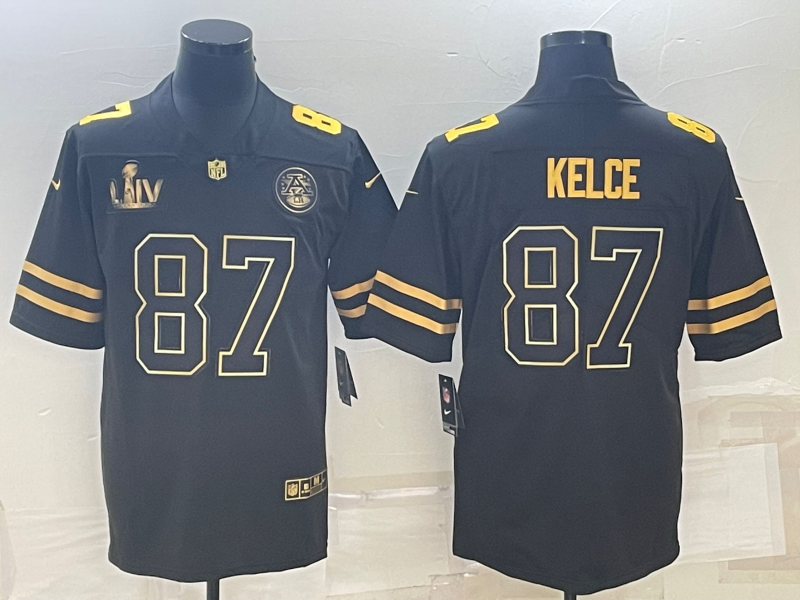 Men's Kansas City Chiefs Travis Kelce #87 Black Super Bowl LVII Patch Game Jerseys