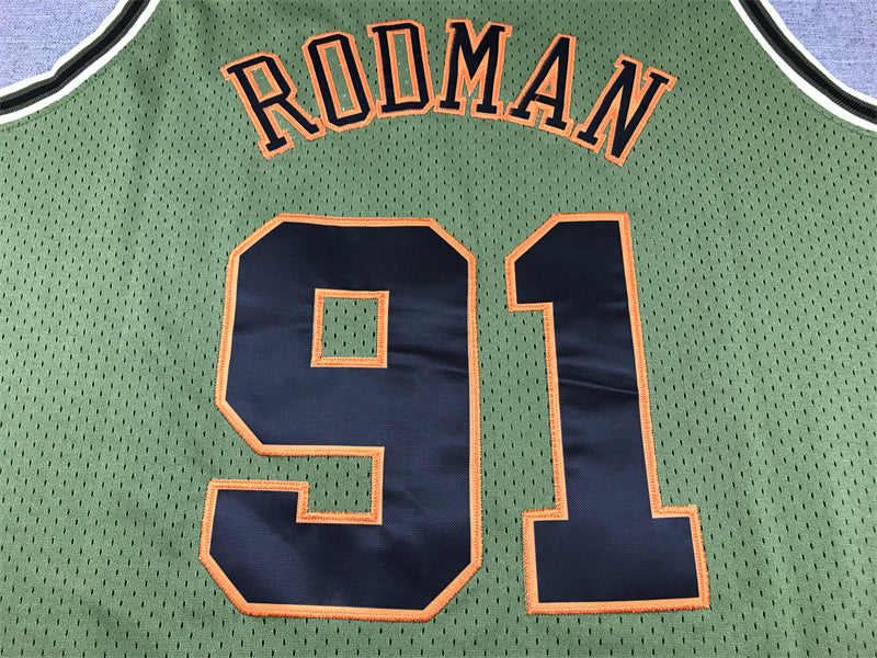 Men's Chicago Bulls Dennis Rodman #91 Army Green 1997-98 Hardwood Classics Swingman Jerseys