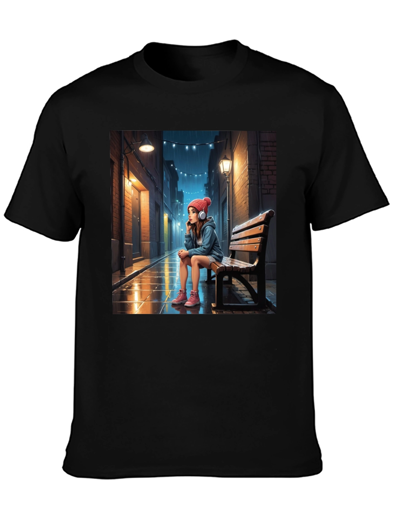 Artistic Girl on Bench Graphic Tee