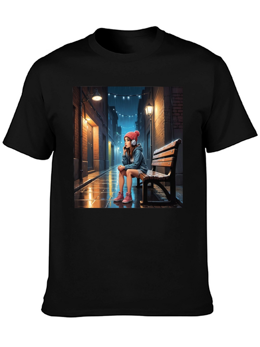 Artistic Girl on Bench Graphic Tee