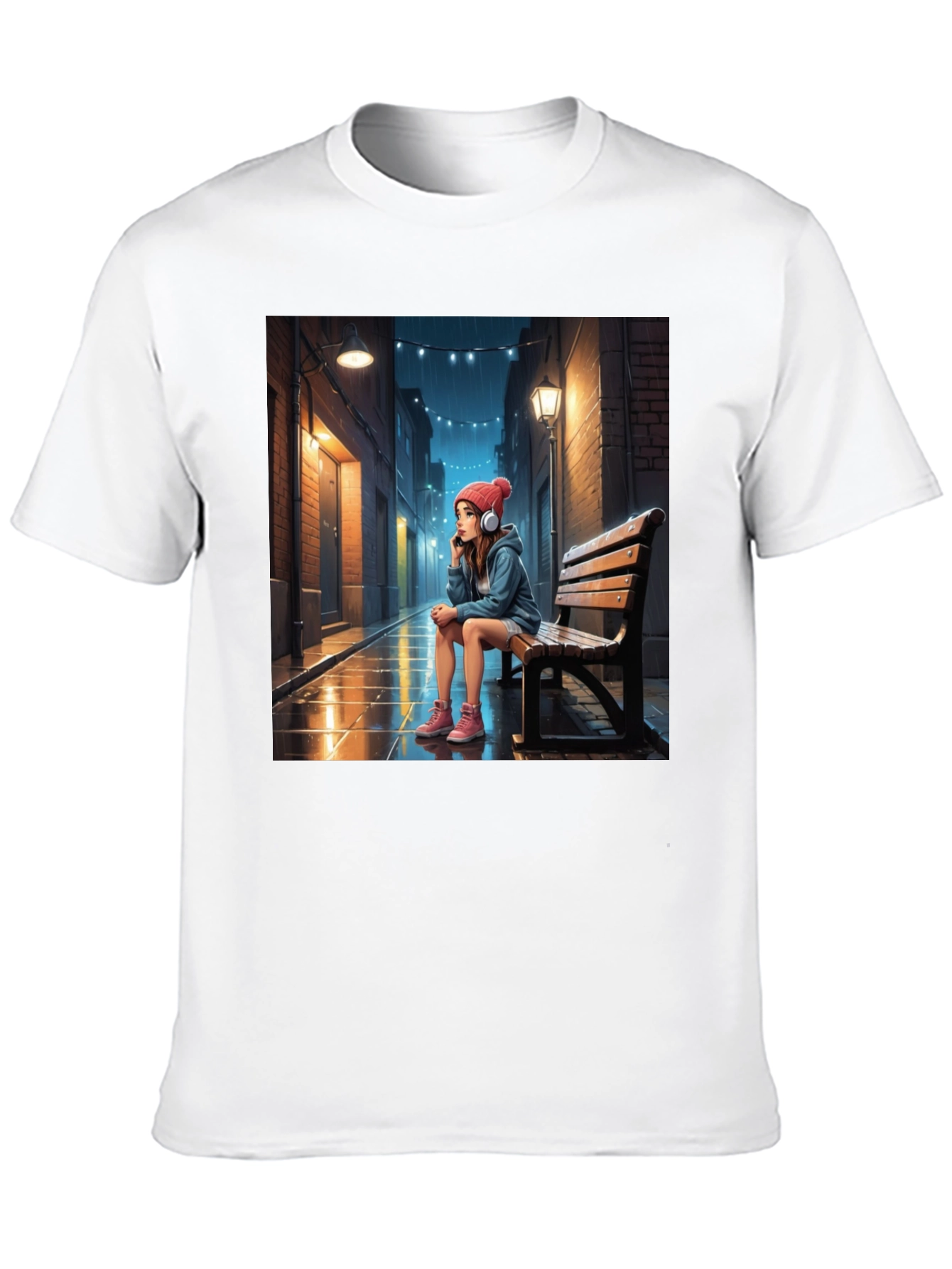 Artistic Girl on Bench Graphic Tee