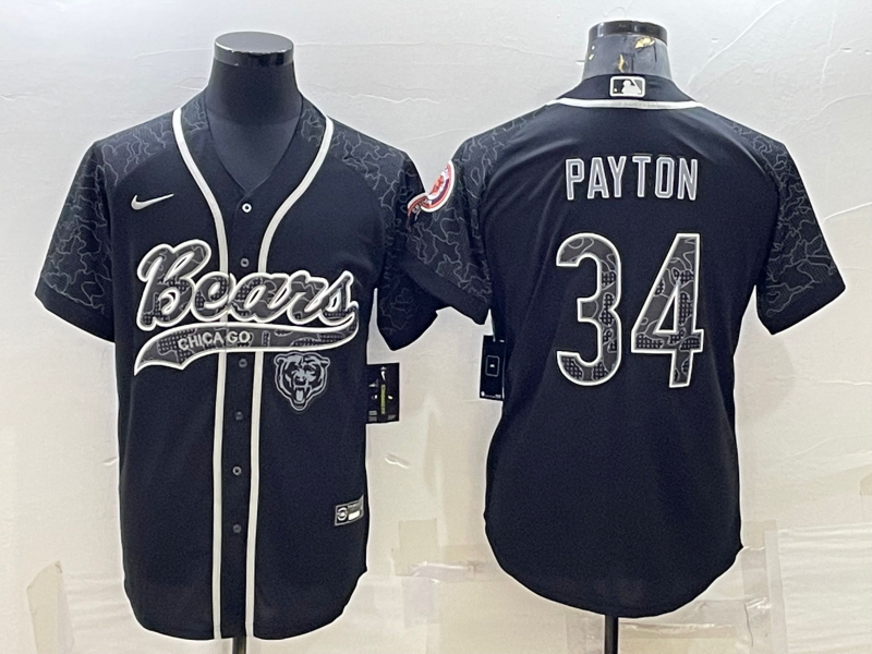 Men's Chicago Bears Walter Payton #34 Black RFLCTV Limited Jerseys Joint Edition