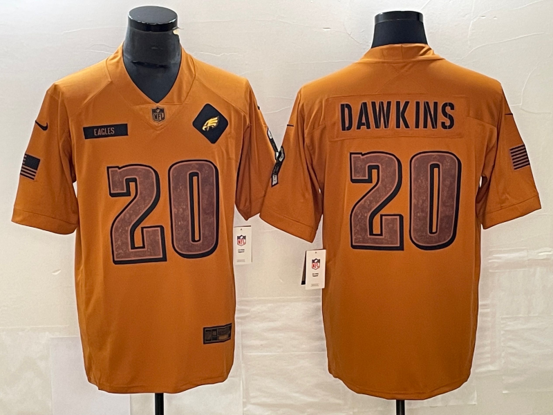 Men's Philadelphia Eagles Brian Dawkins #20 Brown 2023 Salute To Service Retired Player Limited Jerseys