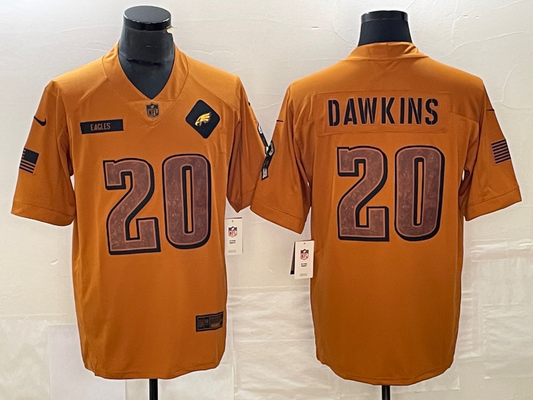 Men's Philadelphia Eagles Brian Dawkins #20 Brown 2023 Salute To Service Retired Player Limited Jerseys