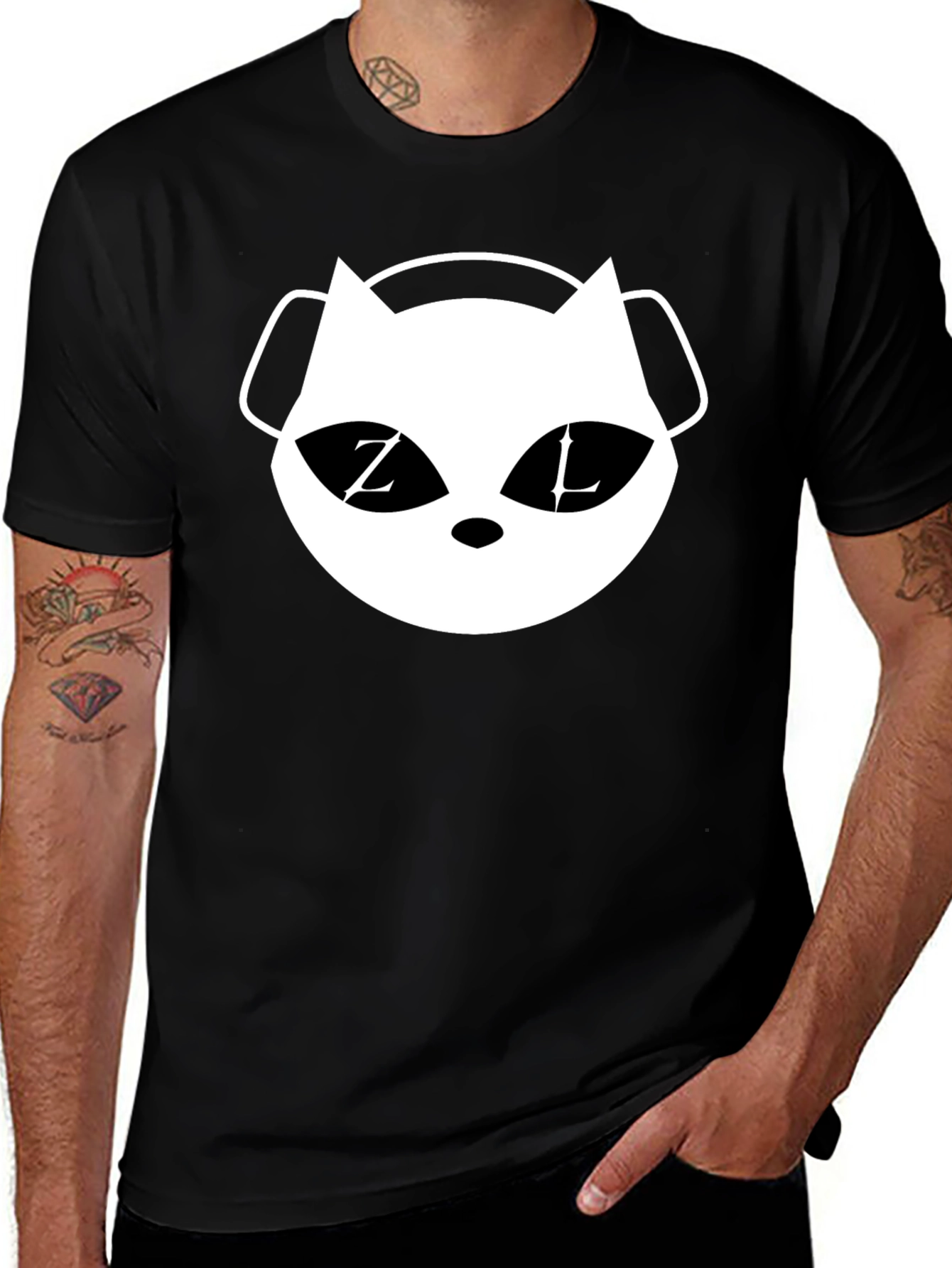 Cat DJ Graphic T-Shirt - Black Cotton Tee