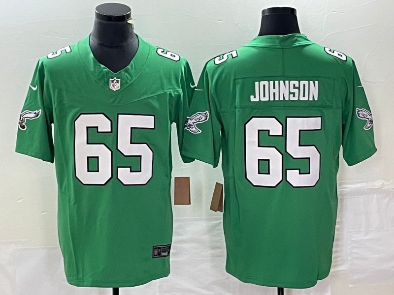 Men's Philadelphia Eagles Fred Johnson #65 Kelly Green Game Jerseys