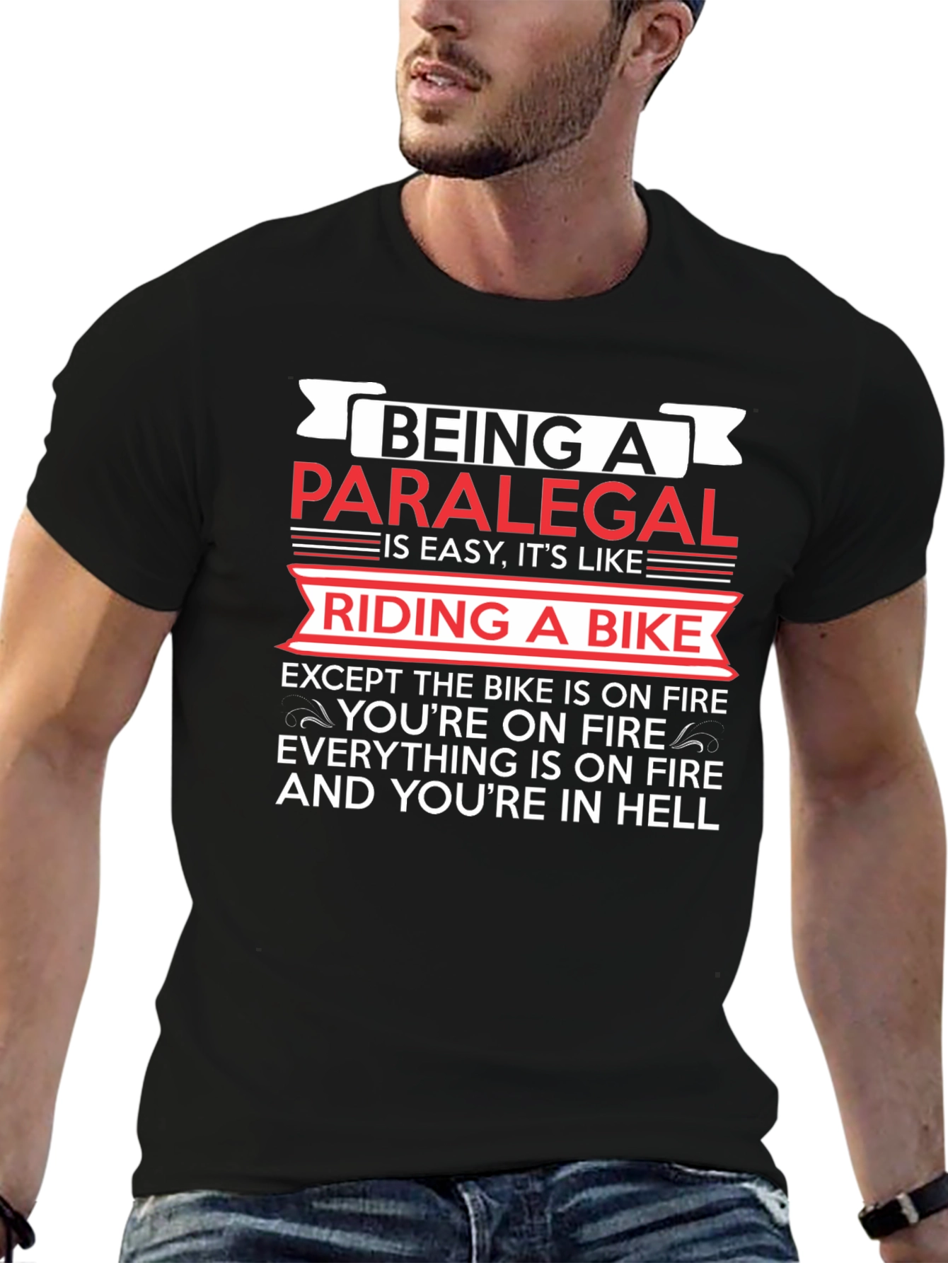 Paralegal Life Black T-Shirt: Riding a Bike in Hell
