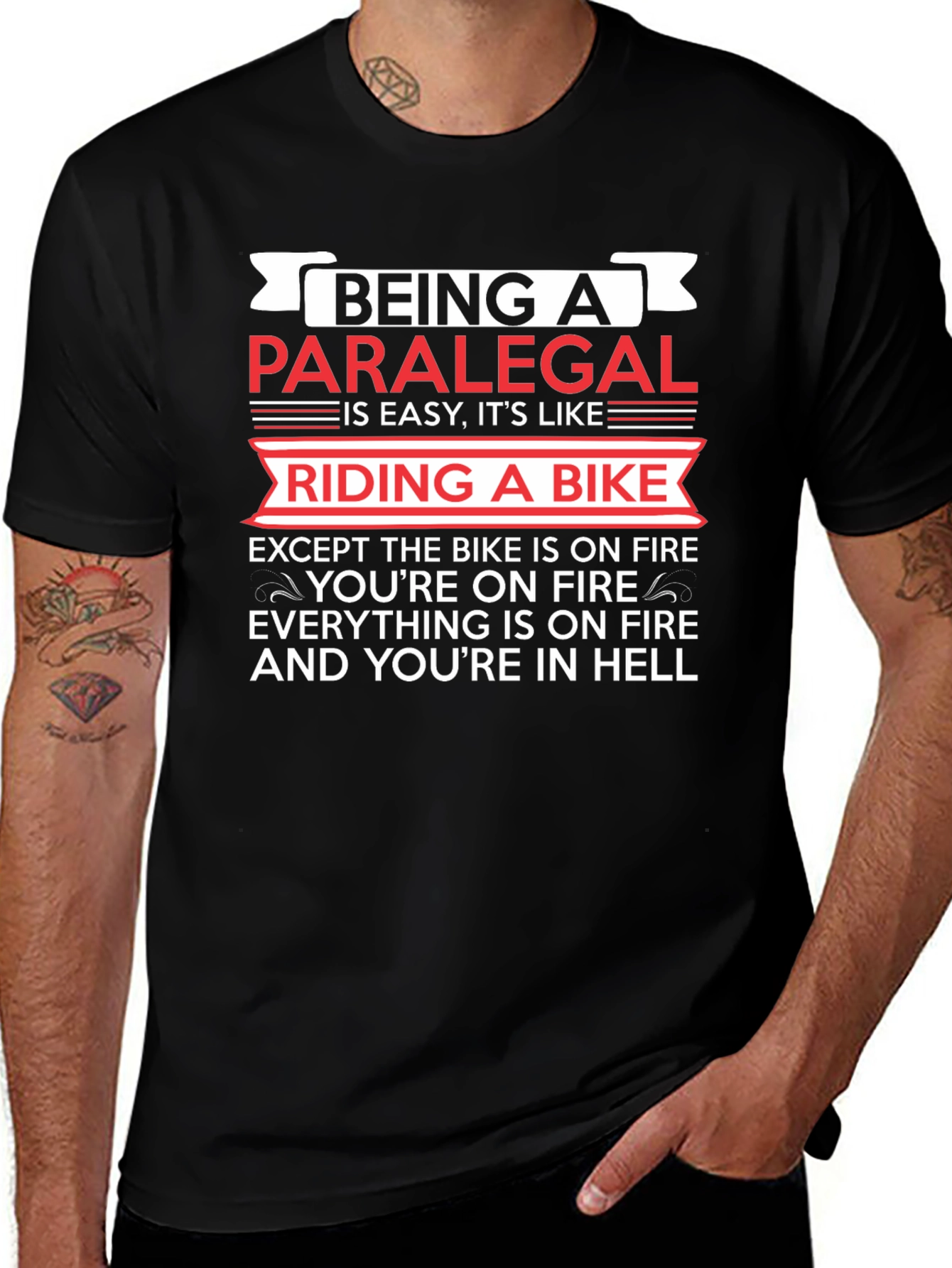 Paralegal Life Black T-Shirt: Riding a Bike in Hell
