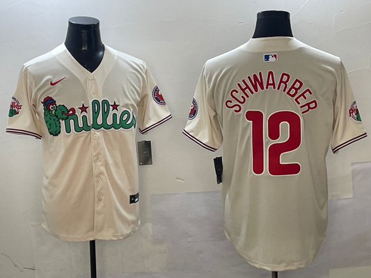 Men's Philadelphia Phillies Kyle Schwarber #12 Cream Replica Player Jerseys