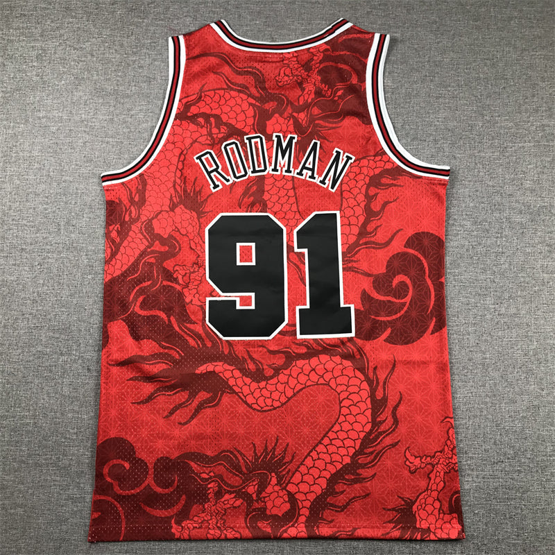 Men's Chicago Bulls Dennis Rodman #91 Red Year of Dragon Edition Swingman Jerseys