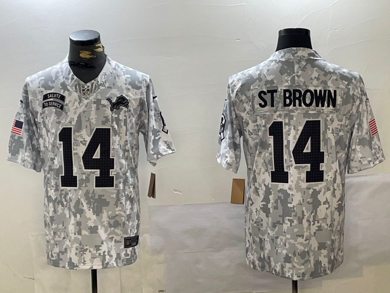 Men's Detroit Lions Amon-Ra St. Brown #14 Arctic Camo 2024 Salute to Service Limited Jerseys