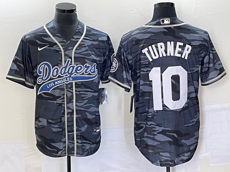 Men's Los Angeles Dodgers Justin Turner #10 Grey Camouflage Player Jerseys Joint Edition