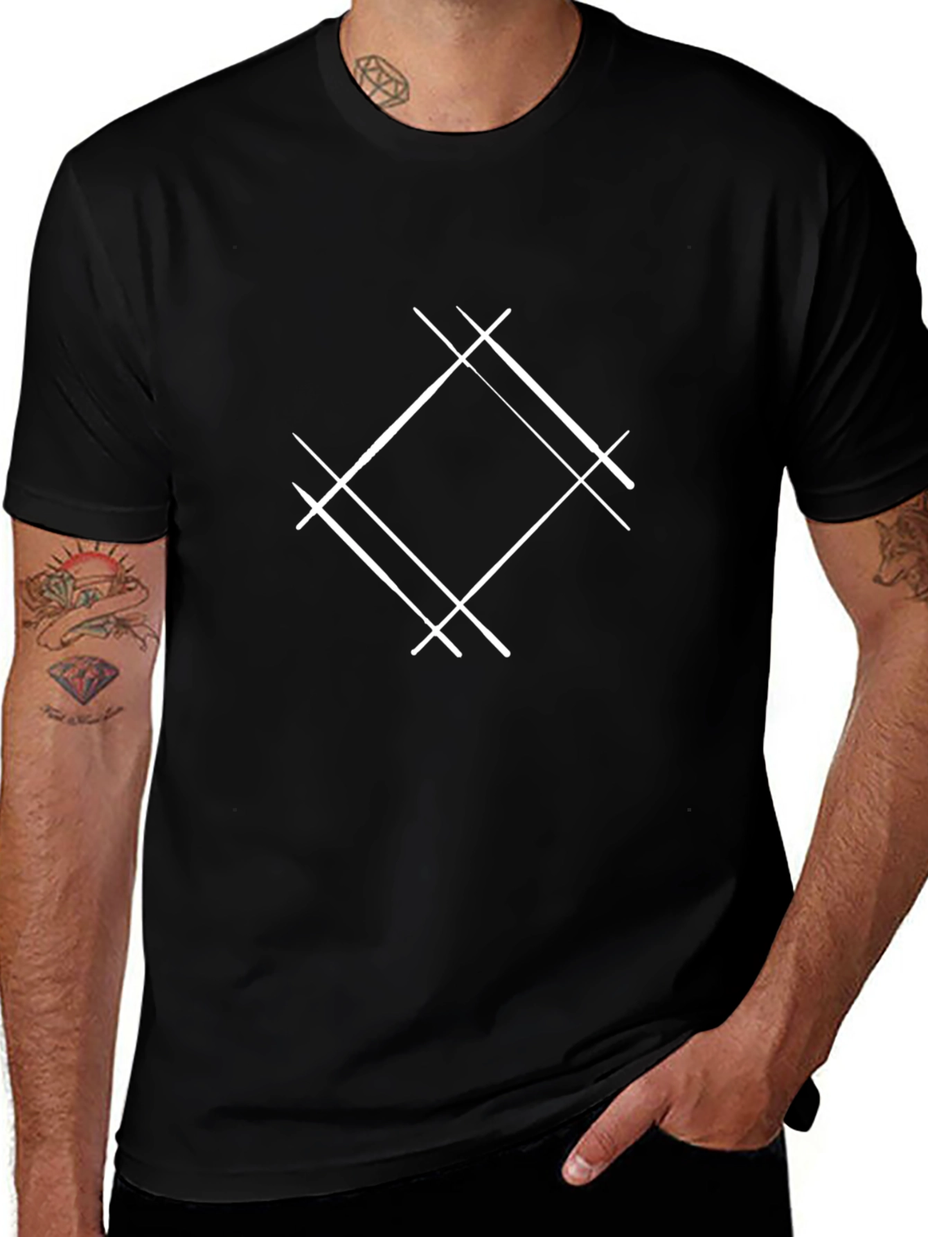 Modern Geometric Graphic Tee - Black
