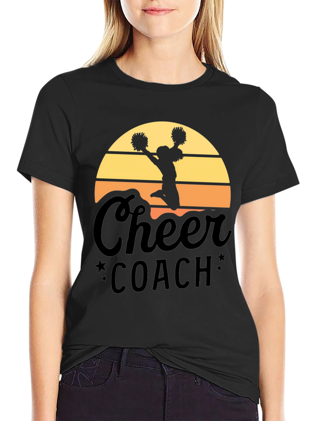 Cheer Coach T-Shirt - Sunset Design Black Tee