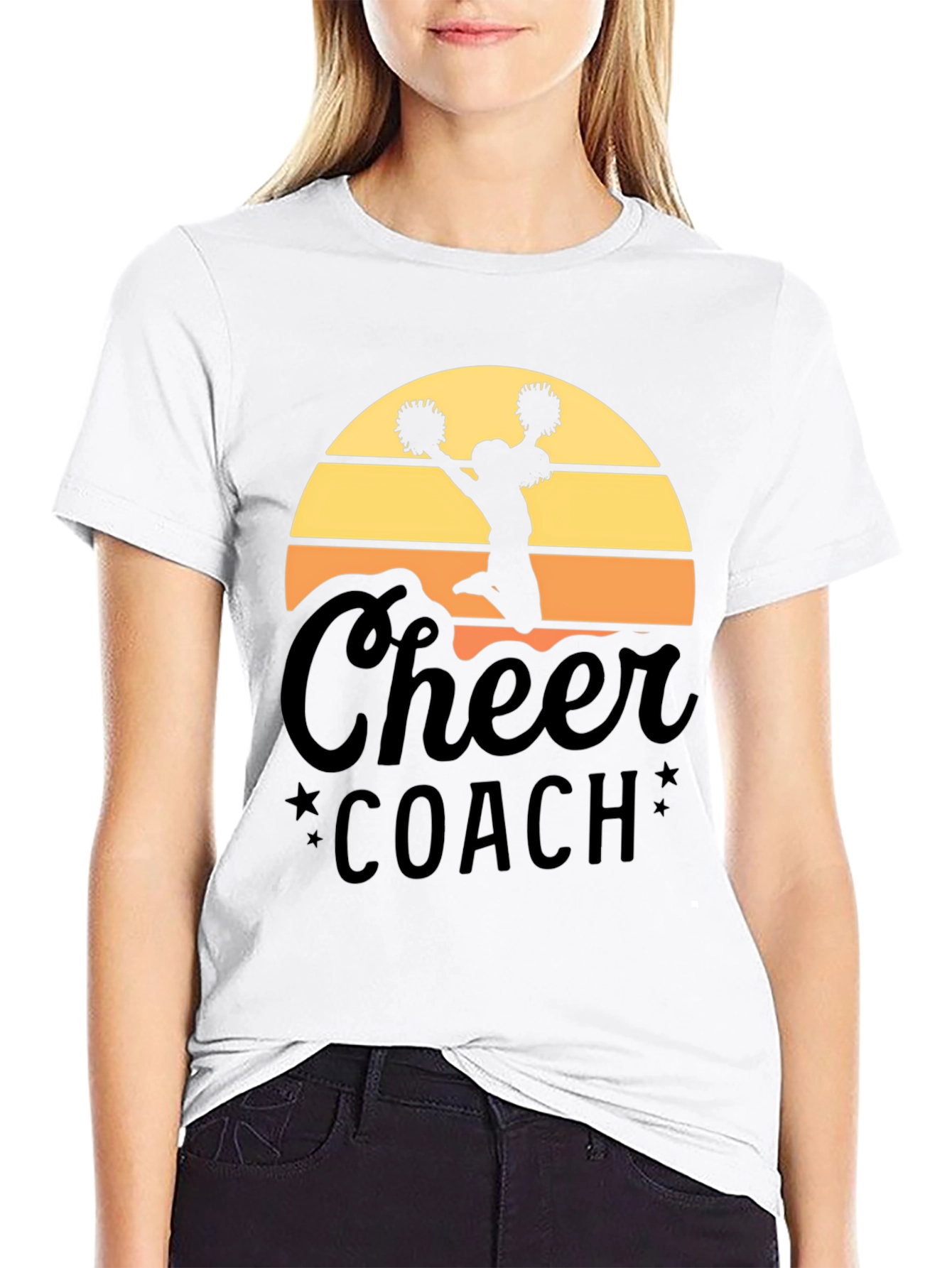 Cheer Coach T-Shirt - Sunset Design Black Tee