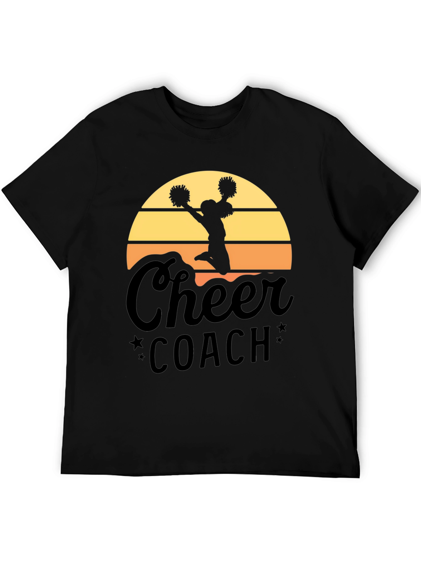 Cheer Coach T-Shirt - Sunset Design Black Tee