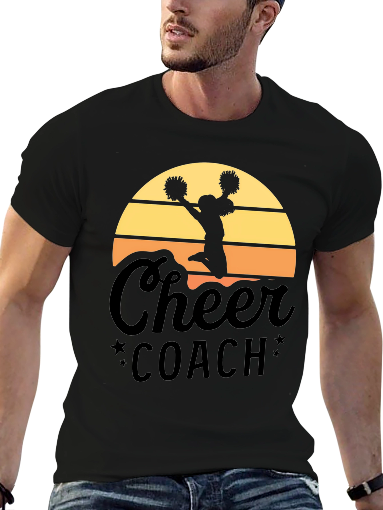 Cheer Coach T-Shirt - Sunset Design Black Tee