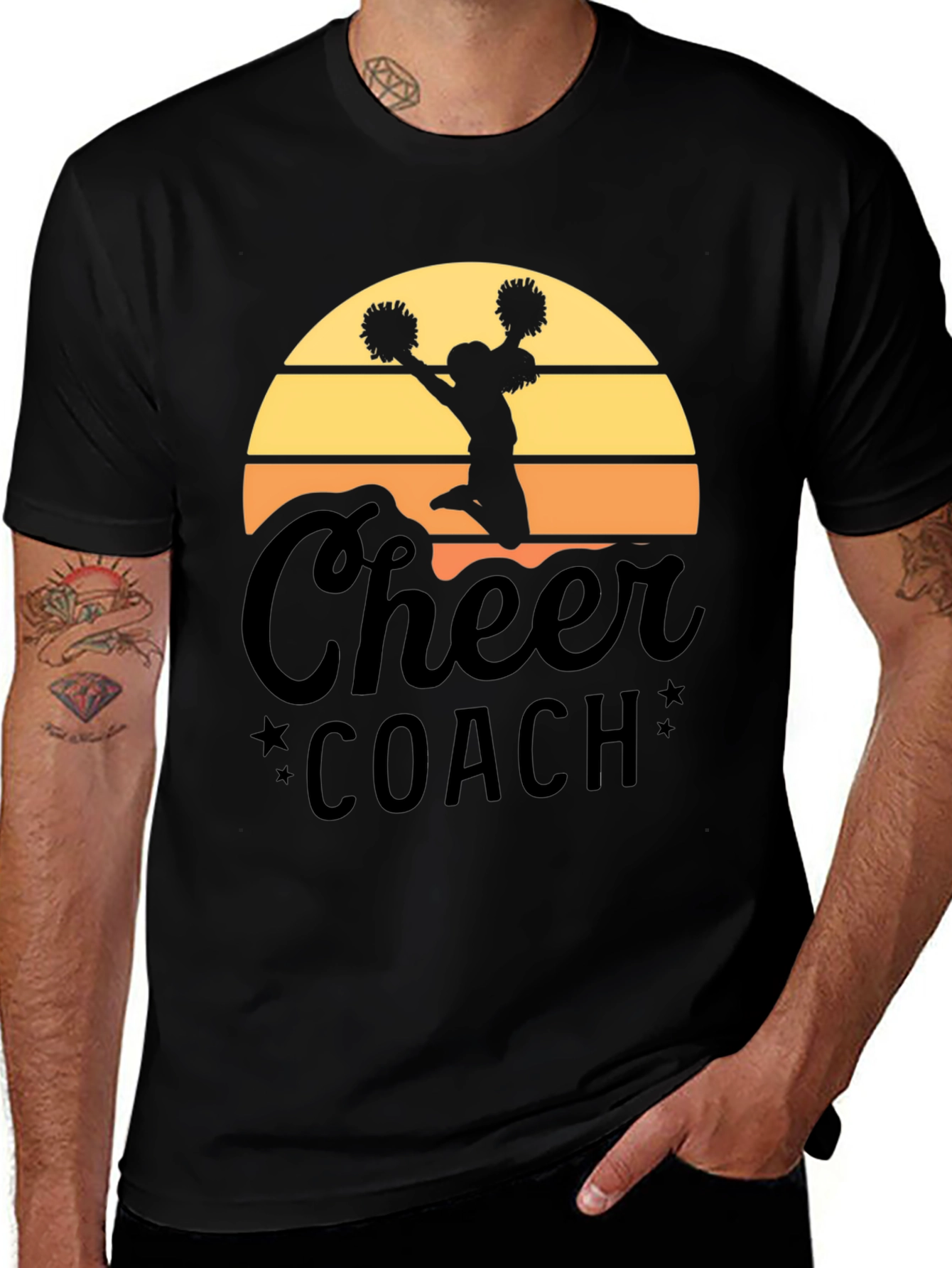 Cheer Coach T-Shirt - Sunset Design Black Tee