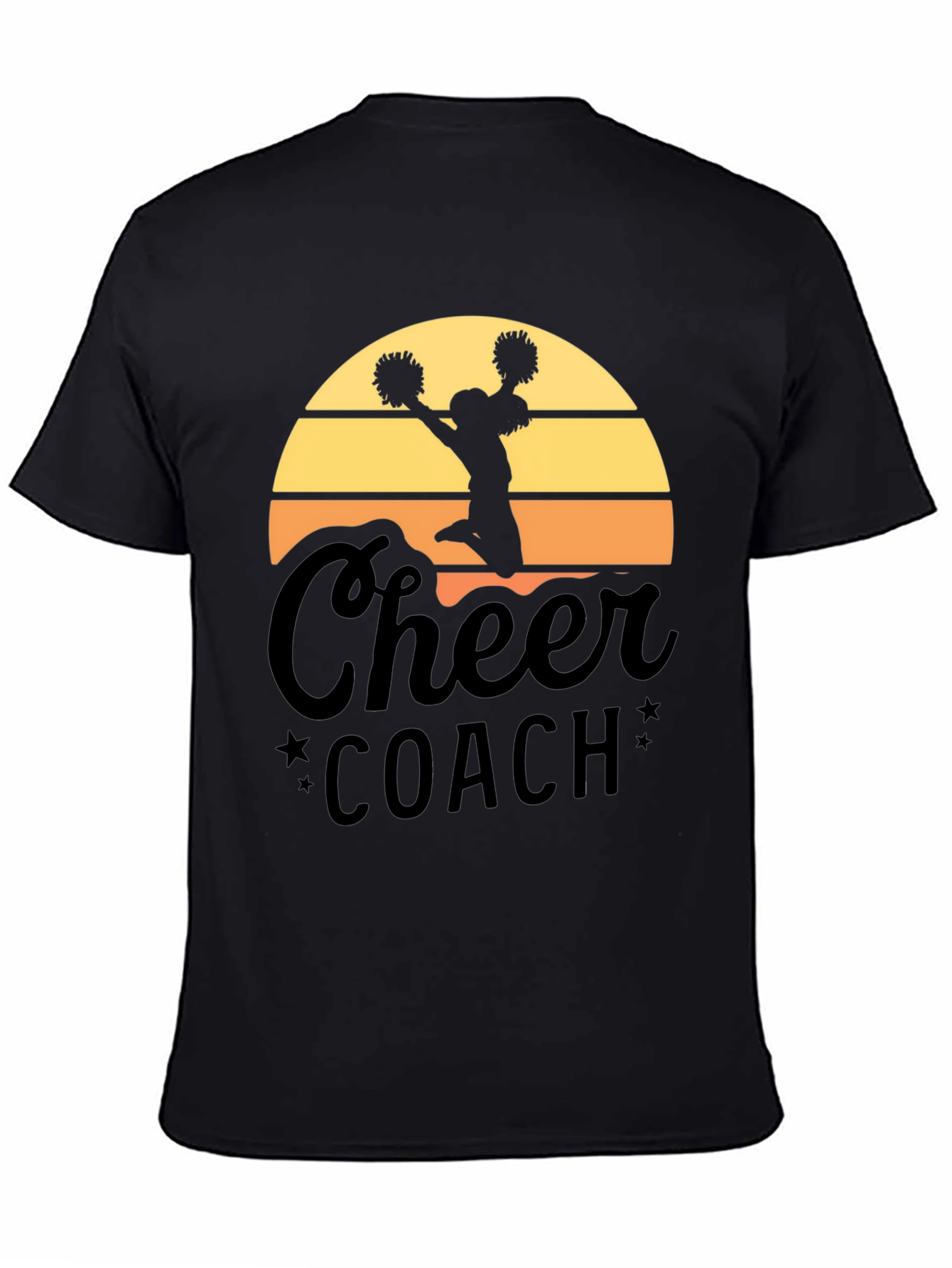 Cheer Coach T-Shirt - Sunset Design Black Tee