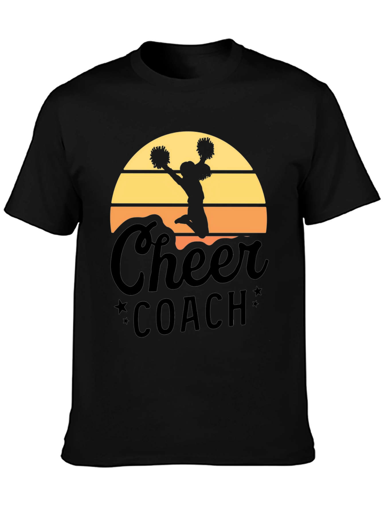 Cheer Coach T-Shirt - Sunset Design Black Tee