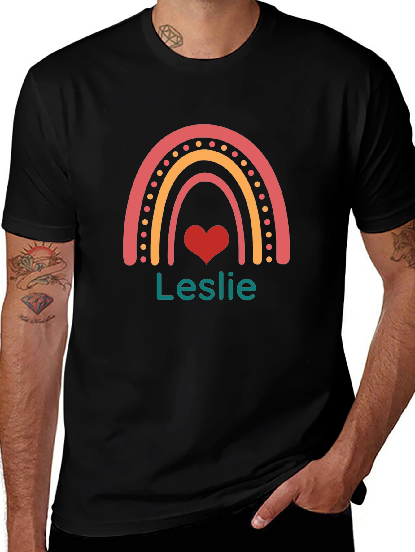 Leslie Rainbow Heart Personalized T-Shirt