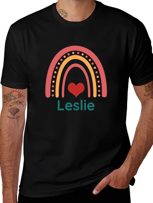 Leslie Rainbow Heart Personalized T-Shirt