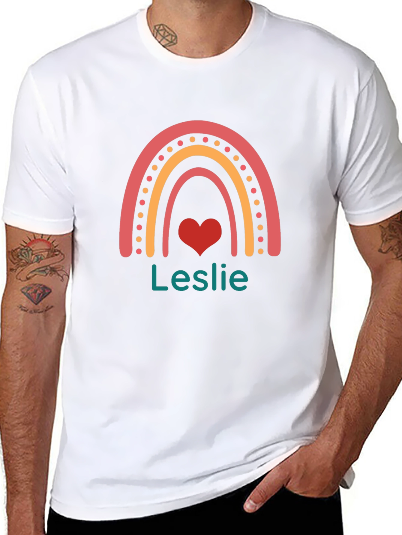 Leslie Rainbow Heart Personalized T-Shirt