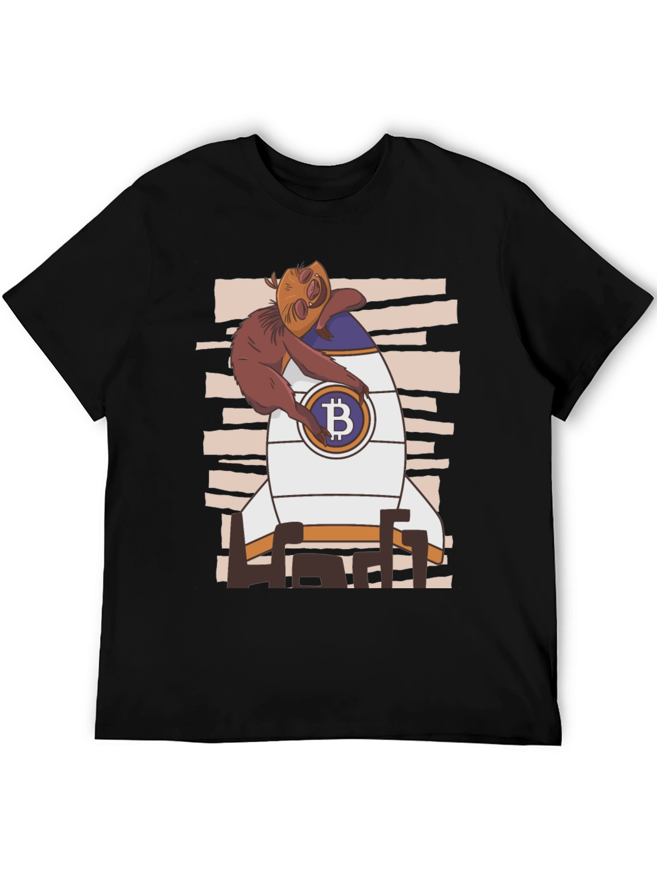 Bitcoin Sloth Rocket Black T-Shirt