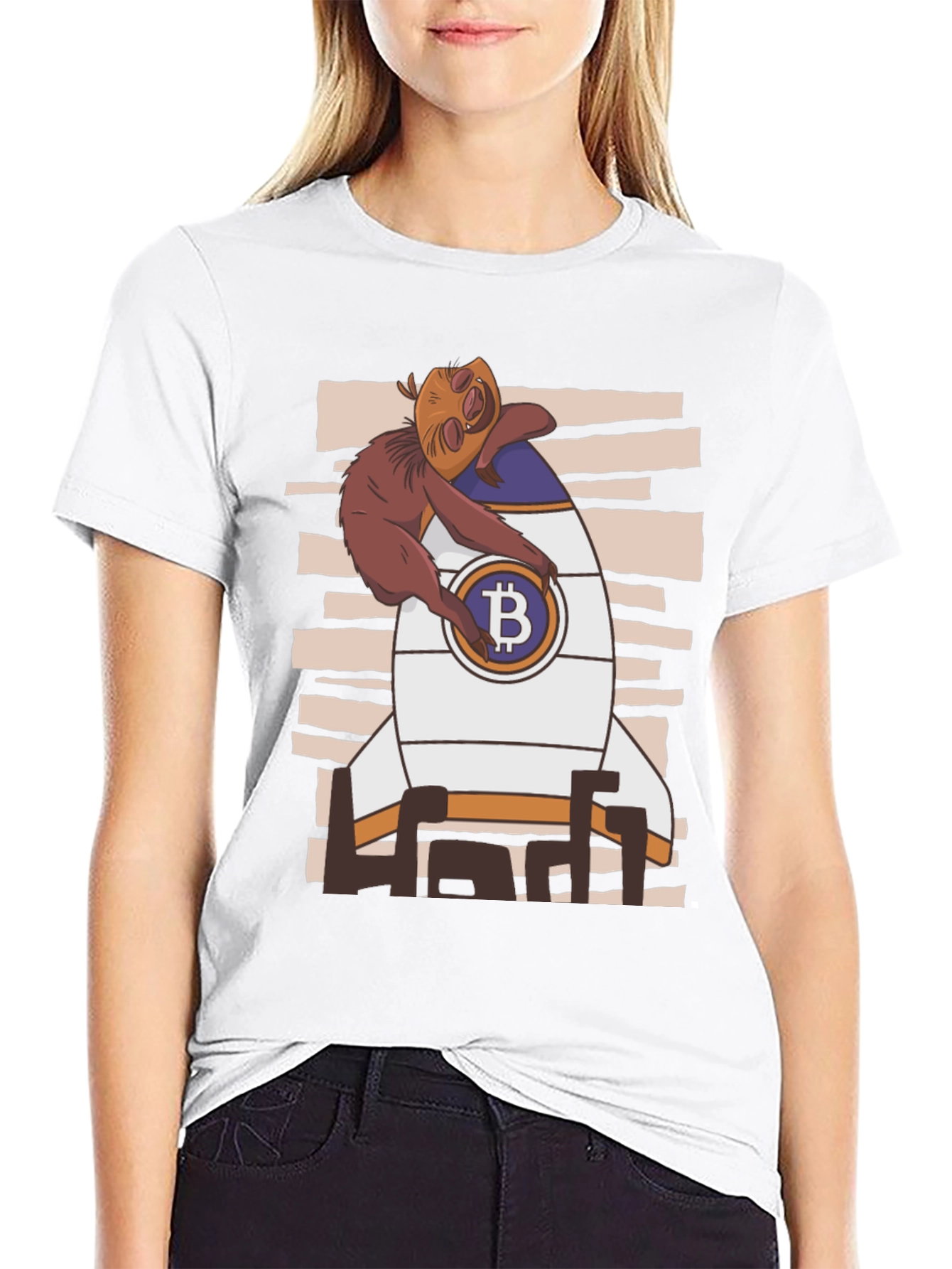 Bitcoin Sloth Rocket Black T-Shirt
