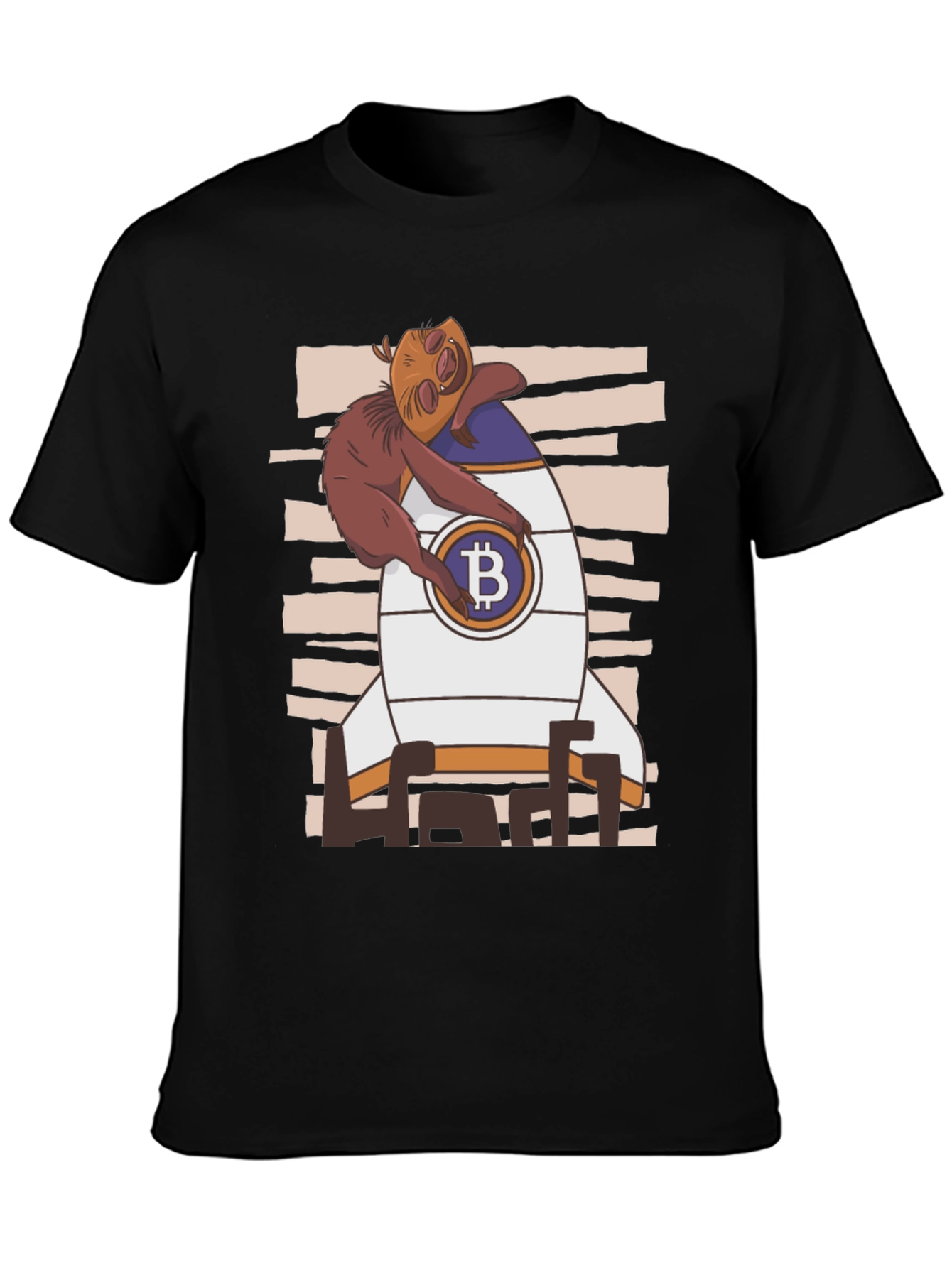 Bitcoin Sloth Rocket Black T-Shirt