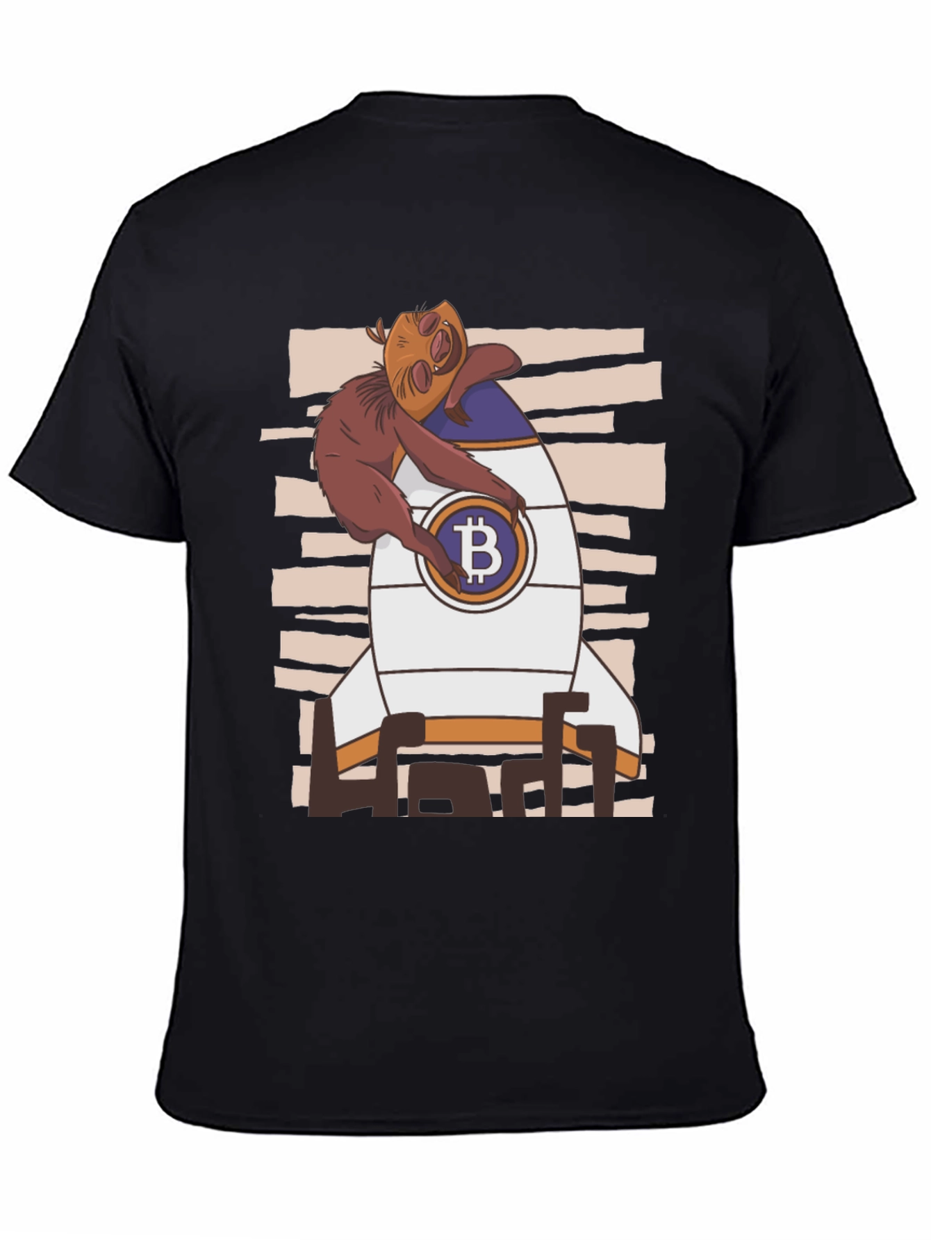 Bitcoin Sloth Rocket Black T-Shirt