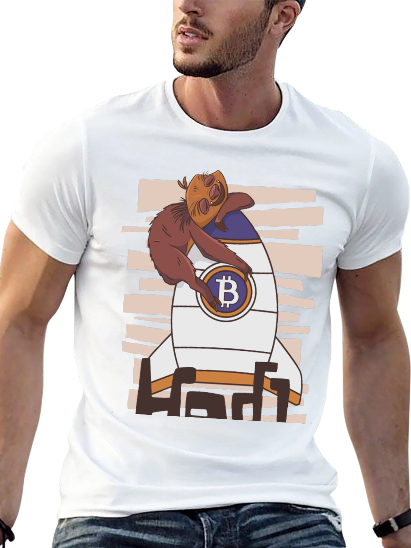 Bitcoin Sloth Rocket Black T-Shirt