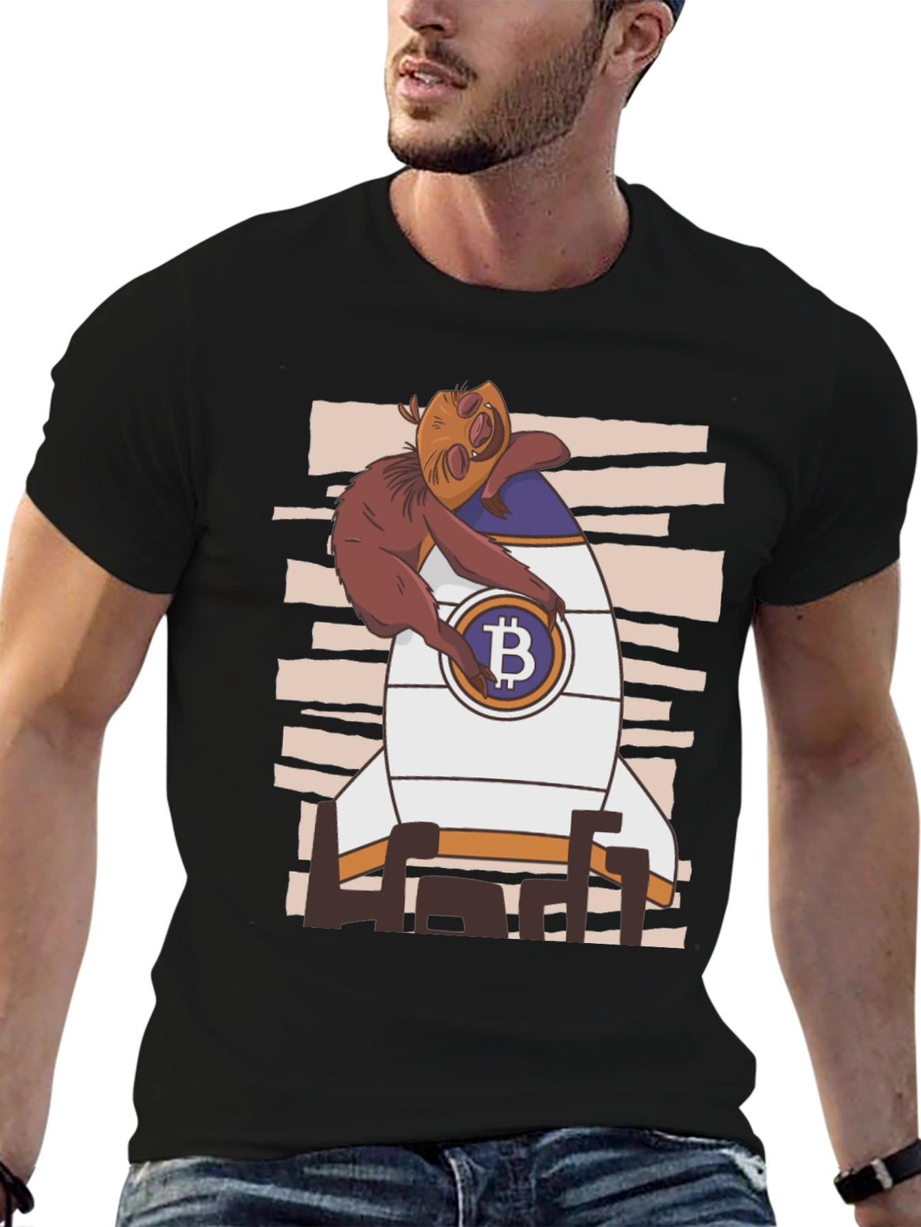 Bitcoin Sloth Rocket Black T-Shirt
