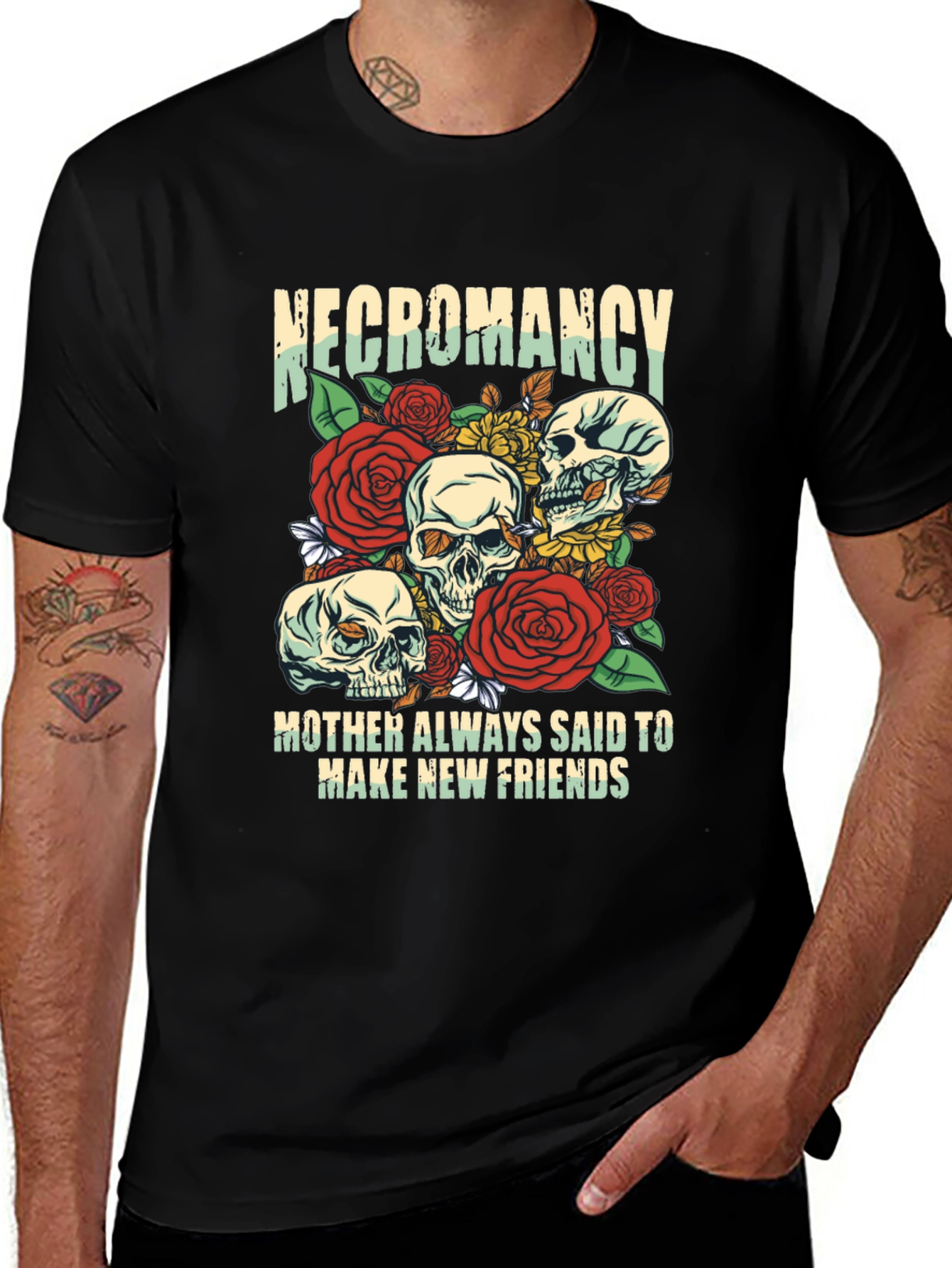 Necromancy Skull Graphic T-Shirt - Make New Friends Tee