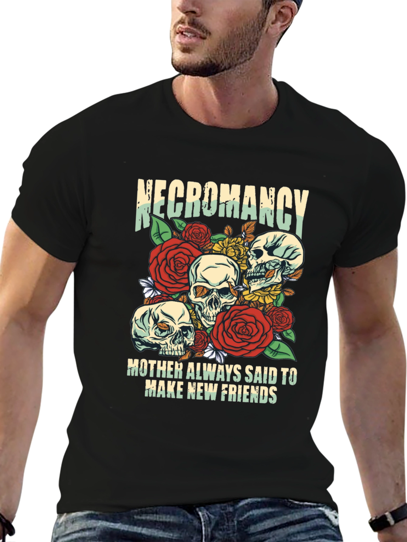 Necromancy Skull Graphic T-Shirt - Make New Friends Tee