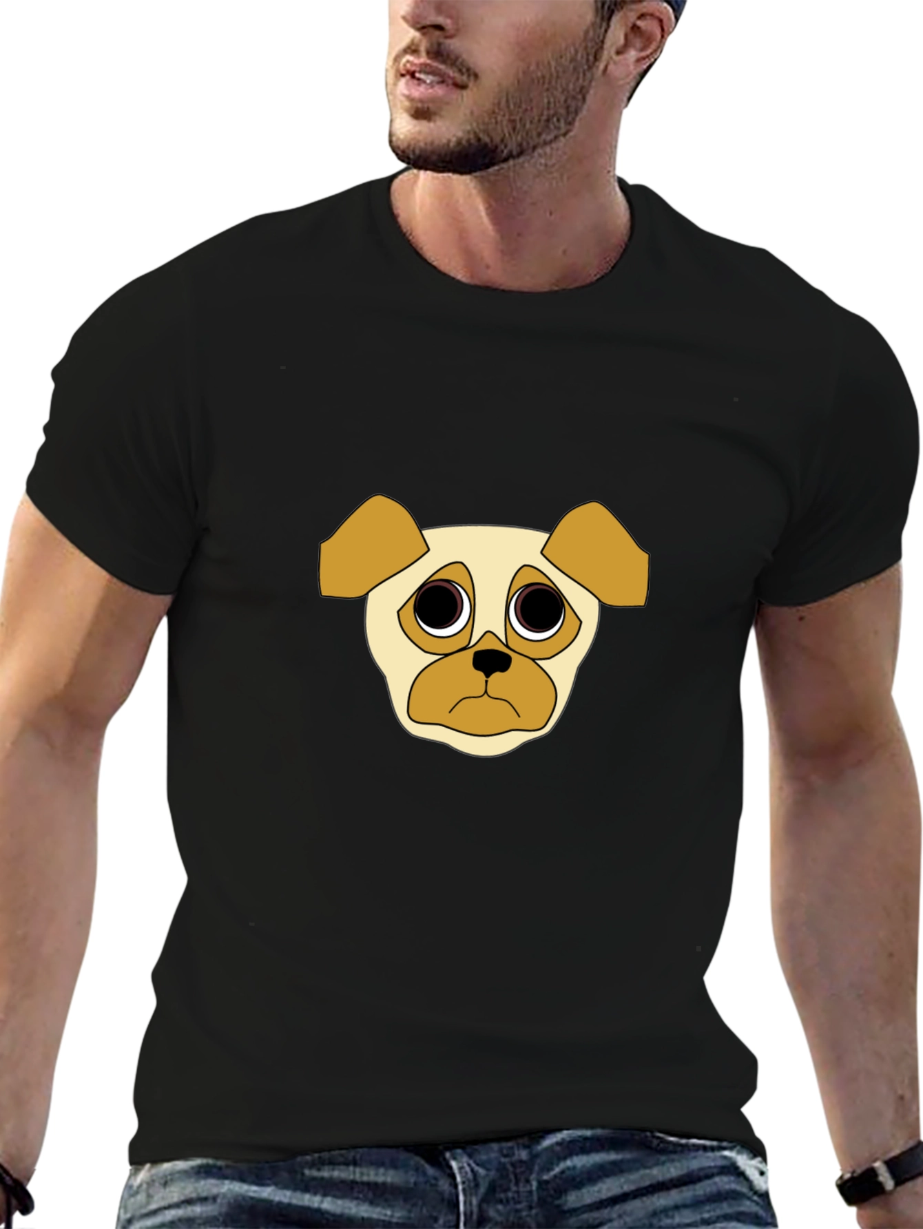Sad Pug Graphic Tee - Black Cotton Casual T-Shirt