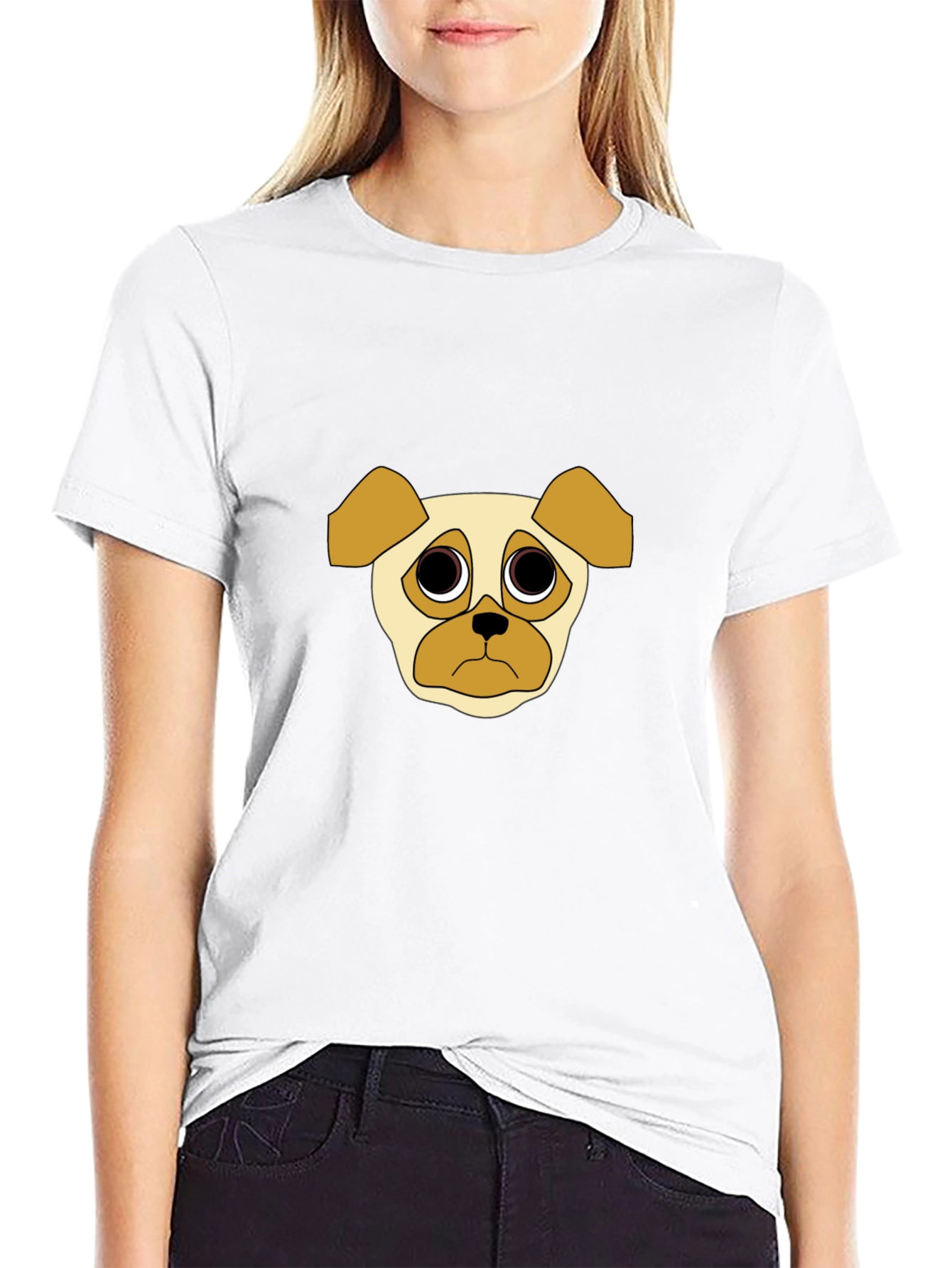 Sad Pug Graphic Tee - Black Cotton Casual T-Shirt