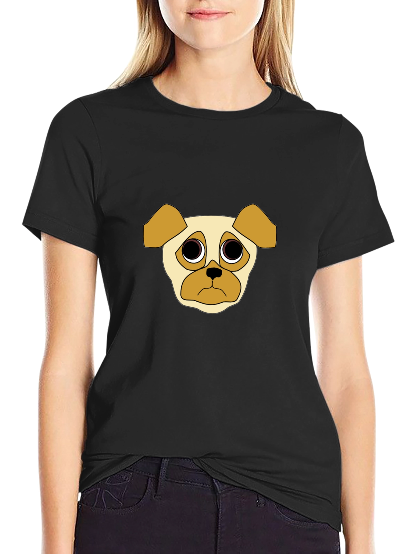 Sad Pug Graphic Tee - Black Cotton Casual T-Shirt
