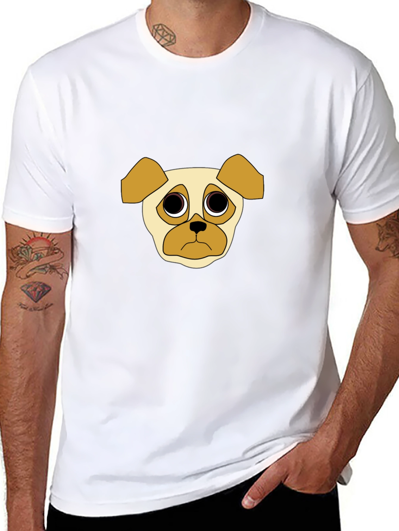 Sad Pug Graphic Tee - Black Cotton Casual T-Shirt