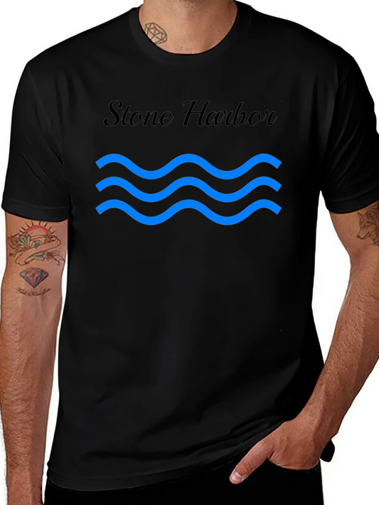 Stone Harbor Waves Graphic Tee - Stylish Black T-Shirt