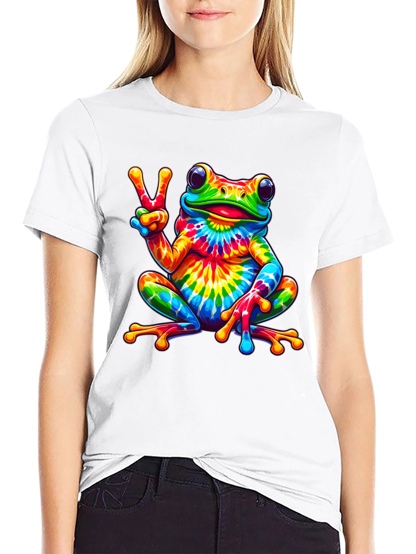 Tie-Dye Frog Peace Sign Black T-Shirt