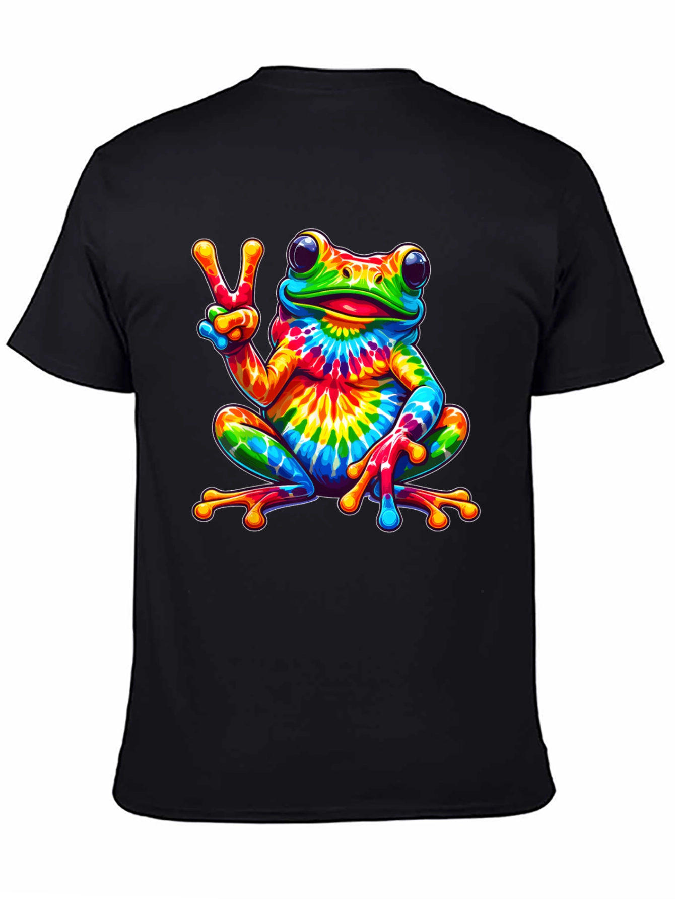 Tie-Dye Frog Peace Sign Black T-Shirt
