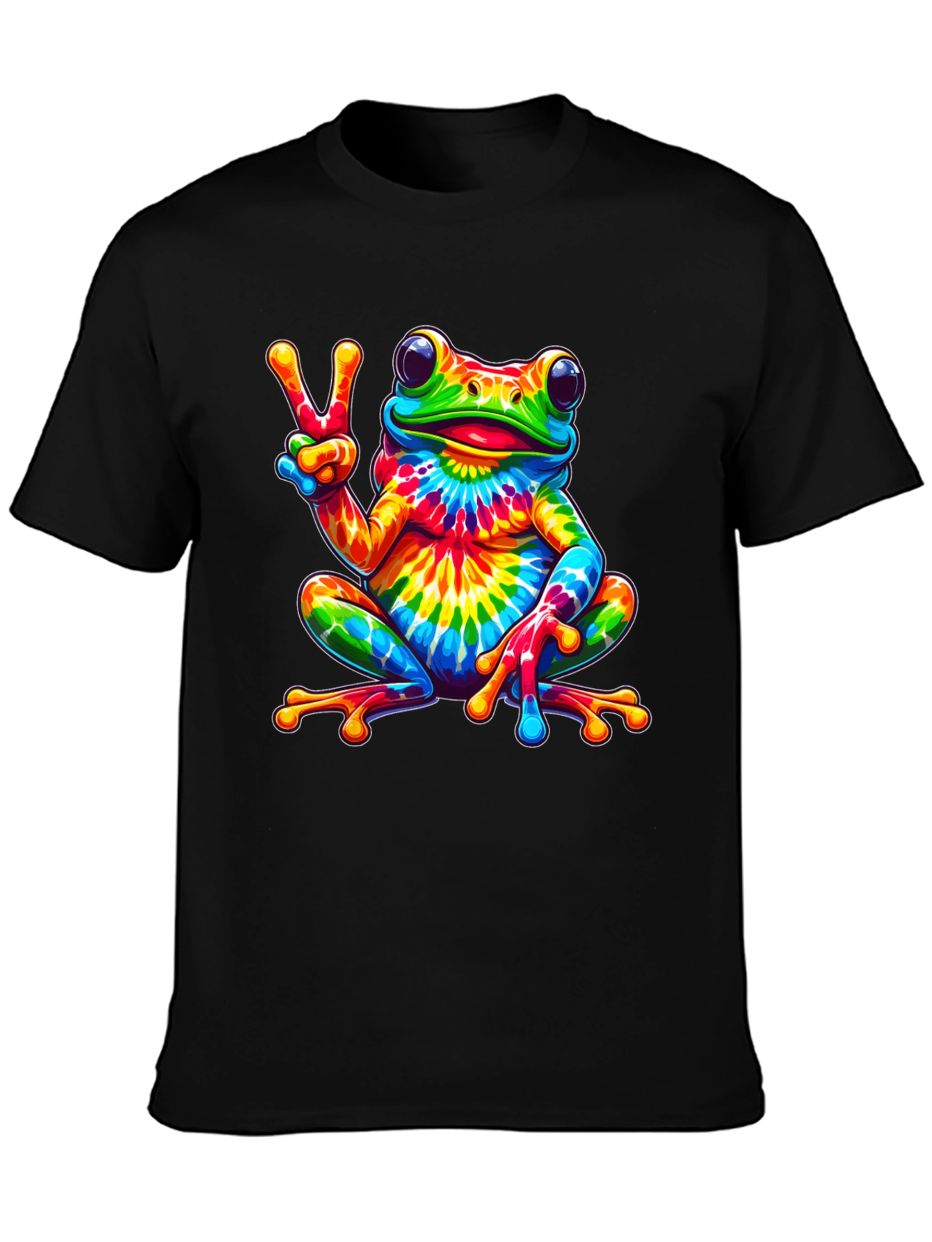 Tie-Dye Frog Peace Sign Black T-Shirt
