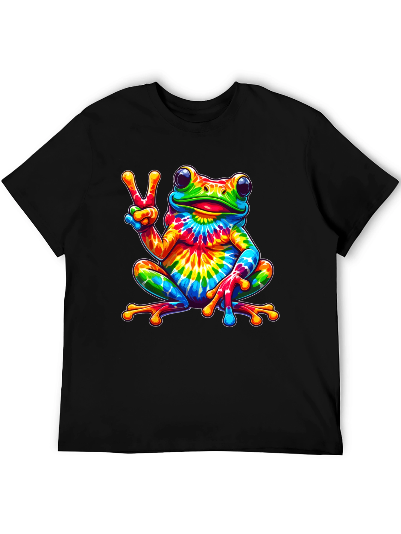 Tie-Dye Frog Peace Sign Black T-Shirt